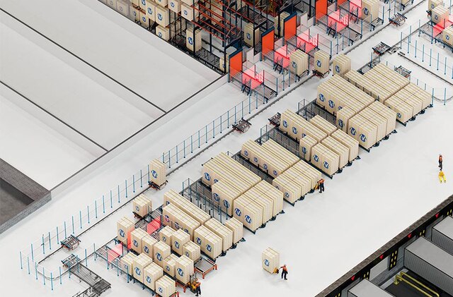 Elektriline monorelss-süsteem koosneb kaubaaluseid transportivatest iseliikuvatest kärudest