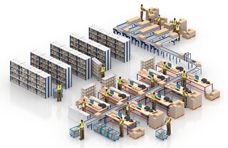 Kastide lintkonveier automatiseerib kaubavoogu ladudes manuaalsete korjamisriiulitega