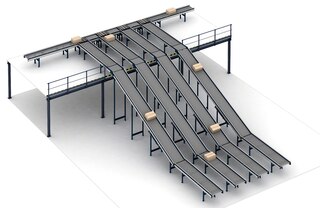 Kastide rullkonveierilinte saab kasutada tellimuste sorteerimiseks ja eri tasandite ühendamiseks