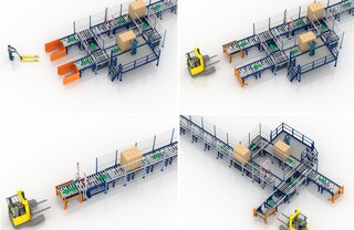 Kaubaaluste konveieriga saab ühendada ergonoomilised tööjaamad kaubaaluste korjamiseks