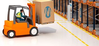 Pallet Shuttle'i ladustamissüsteemi põrandale värvitud tähised